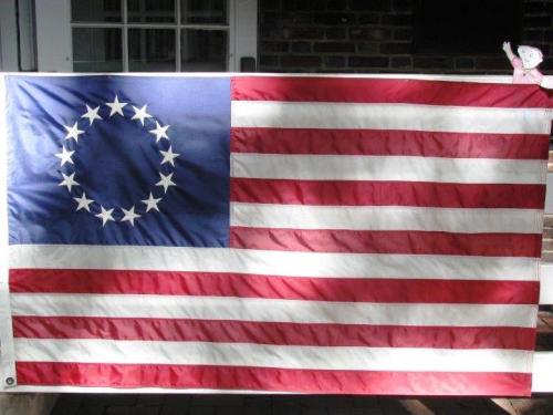 Flat Stanely with the Betsey Ross designed flag