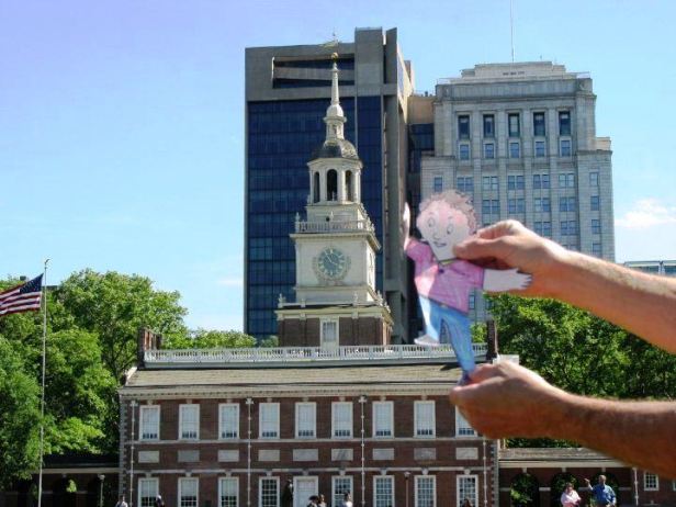 Flat stanley stands on independence hall